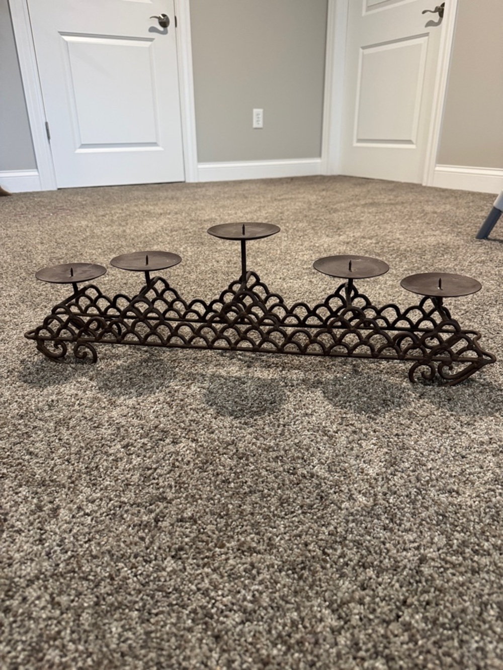 Source Unknown Brown Scalloped 5-Arm Metal Candle Holder